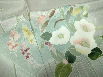 平和屋着物●訪問着　友禅　地紙花文　暈し染め　正絹　逸品　DABA1939ps