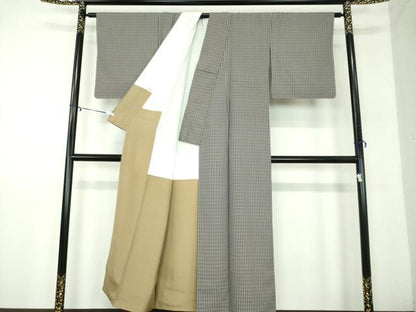 平和屋着物●上質なお召　格子　正絹　逸品　未使用　DABA1940ps