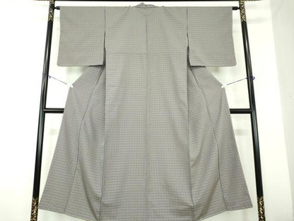 平和屋着物●上質なお召　格子　正絹　逸品　未使用　DABA1940ps