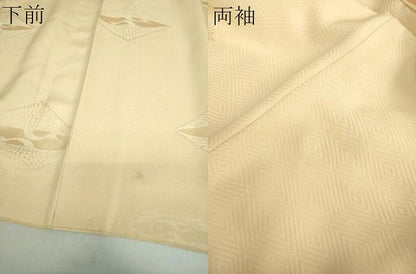 平和屋着物●上質な色無地　双鶴菱地紋　鳥の子色　正絹　逸品　DABA1941ps