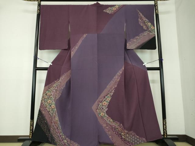 平和屋着物●訪問着　総絞り　刺繍　流水雪芝花菱文　金彩　正絹　逸品　DABA1559ps 平和屋着物○訪問着 総絞り 刺繍 流水雪芝花菱文 金彩 正絹