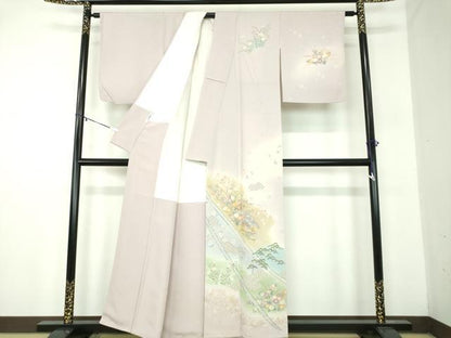 平和屋着物●訪問着　駒刺繍　扇面吉祥花文　暈し染め　金彩　正絹　逸品　DABA1945ps