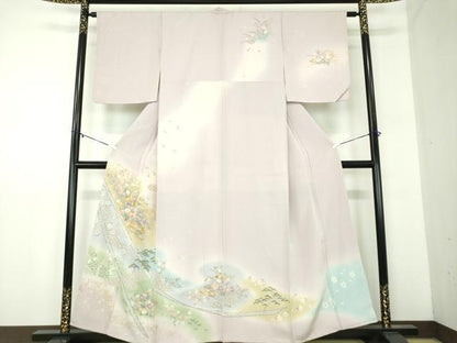 平和屋着物●訪問着　駒刺繍　扇面吉祥花文　暈し染め　金彩　正絹　逸品　DABA1945ps