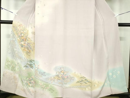 平和屋着物●訪問着　駒刺繍　扇面吉祥花文　暈し染め　金彩　正絹　逸品　DABA1945ps
