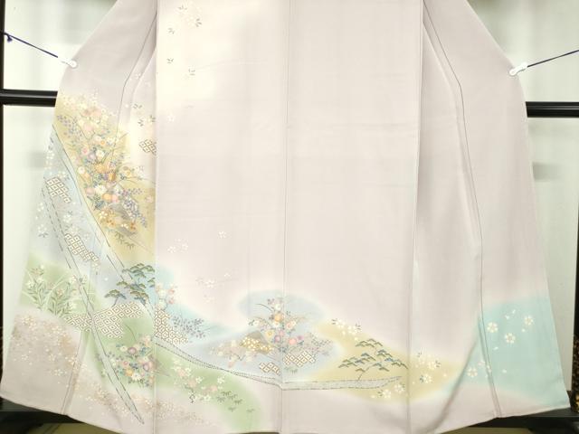平和屋着物●訪問着　駒刺繍　扇面吉祥花文　暈し染め　金彩　正絹　逸品　DABA1945ps