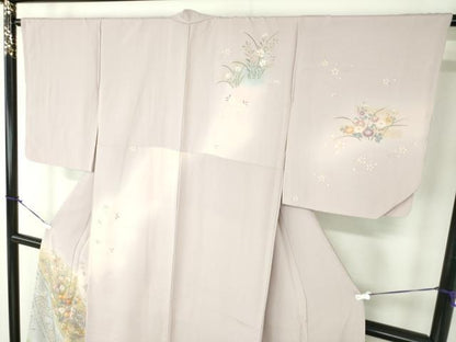 平和屋着物●訪問着　駒刺繍　扇面吉祥花文　暈し染め　金彩　正絹　逸品　DABA1945ps