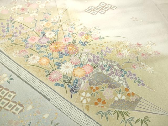 平和屋着物●訪問着　駒刺繍　扇面吉祥花文　暈し染め　金彩　正絹　逸品　DABA1945ps