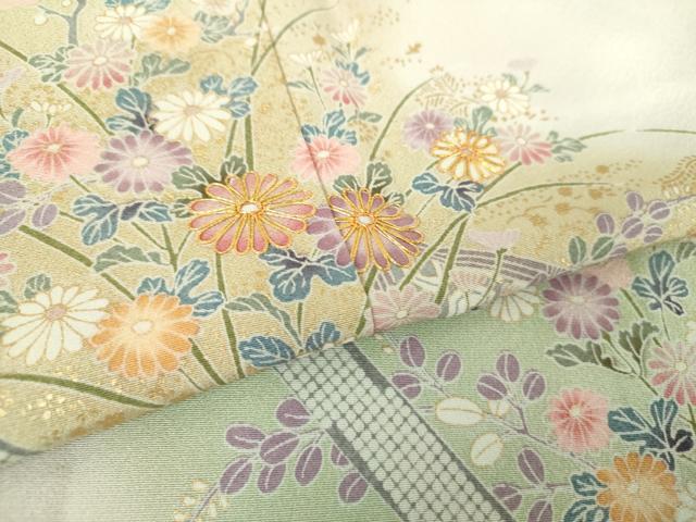平和屋着物●訪問着　駒刺繍　扇面吉祥花文　暈し染め　金彩　正絹　逸品　DABA1945ps