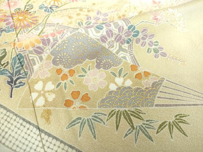 平和屋着物●訪問着　駒刺繍　扇面吉祥花文　暈し染め　金彩　正絹　逸品　DABA1945ps