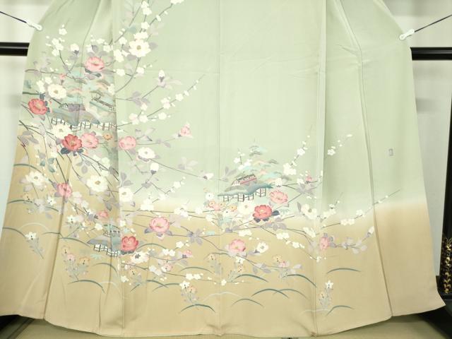 平和屋着物●訪問着　友禅　作家物　風景花文　暈し染め　正絹　逸品　DABA1947ps