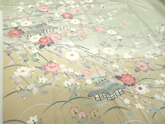 平和屋着物●訪問着　友禅　作家物　風景花文　暈し染め　正絹　逸品　DABA1947ps