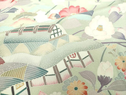 平和屋着物●訪問着　友禅　作家物　風景花文　暈し染め　正絹　逸品　DABA1947ps