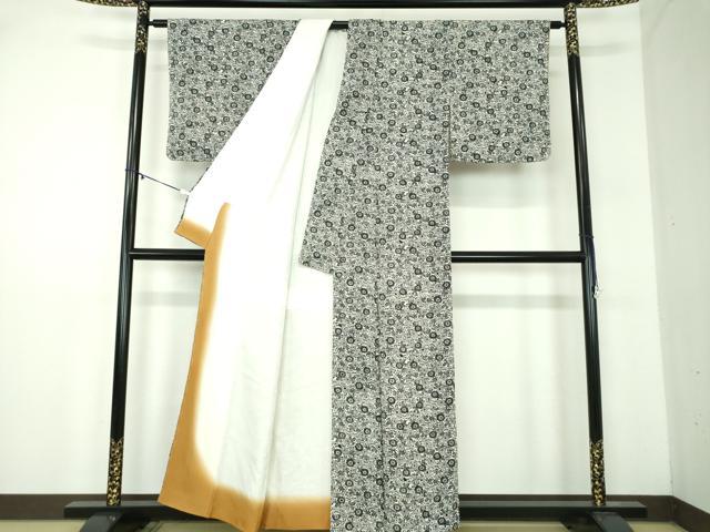 平和屋着物●上質な小紋　型染　吉祥花文　鬼しぼ縮緬　正絹　逸品　DABA1948ps 平和屋着物▽上質な小紋 単衣 型染め 風景花文 鬼しぼ縮緬 やまと誂製