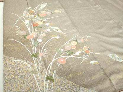 平和屋着物●訪問着　扇面花文　暈し染め　金彩　正絹　逸品　DABA1951ps