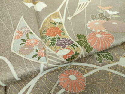 平和屋着物●訪問着　扇面花文　暈し染め　金彩　正絹　逸品　DABA1951ps