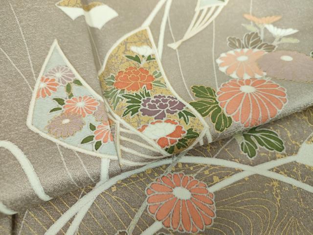 平和屋着物●訪問着　扇面花文　暈し染め　金彩　正絹　逸品　DABA1951ps