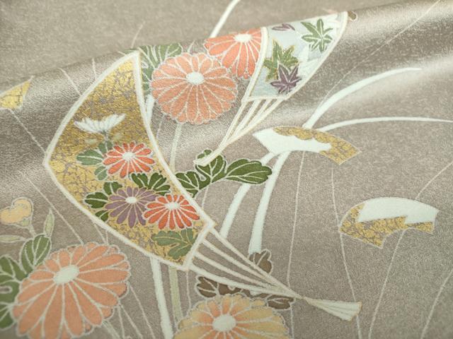平和屋着物●訪問着　扇面花文　暈し染め　金彩　正絹　逸品　DABA1951ps