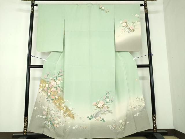 平和屋着物□訪問着 渡橋風景花文 金銀彩 正絹 逸品 BAAN4613xi 平和