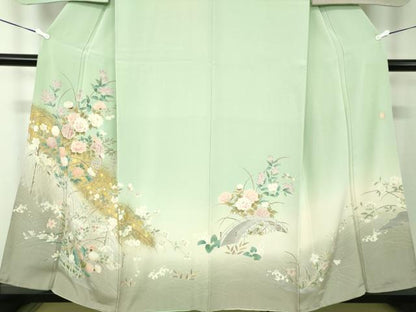 平和屋着物●訪問着　作家物　渡橋風景花文　暈し染め　金彩　正絹　逸品　DABA1952ps