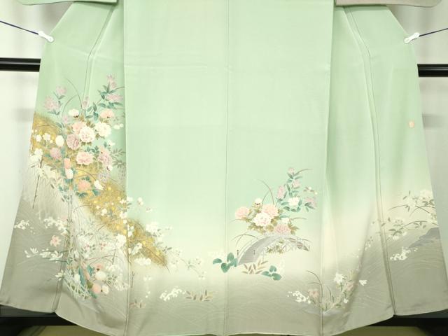 平和屋着物●訪問着　作家物　渡橋風景花文　暈し染め　金彩　正絹　逸品　DABA1952ps