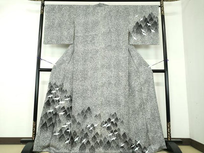 平和屋着物●訪問着　刺繍　群鶴　たたき染め　さが美扱い　正絹　逸品　DABA1953ps