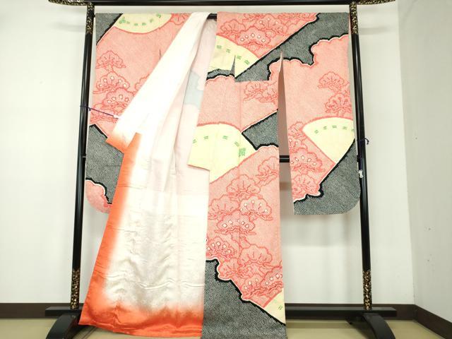 平和屋着物●豪華振袖　総絞り　檜扇松文　正絹　逸品　DABA1955ps