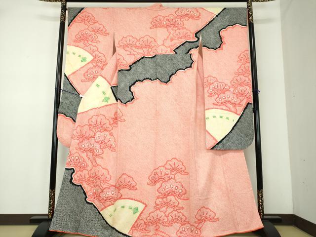 平和屋着物●豪華振袖　総絞り　檜扇松文　正絹　逸品　DABA1955ps