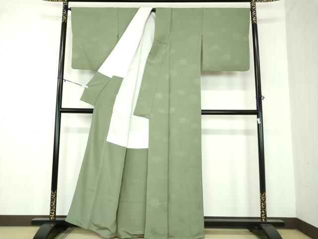 平和屋着物●上質な色無地　菊楓地紋　濃深川鼠色　正絹　逸品　DABA1956ps