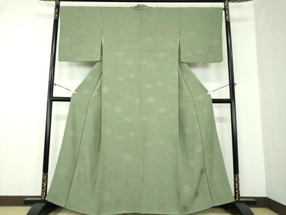 平和屋着物●上質な色無地　菊楓地紋　濃深川鼠色　正絹　逸品　DABA1956ps