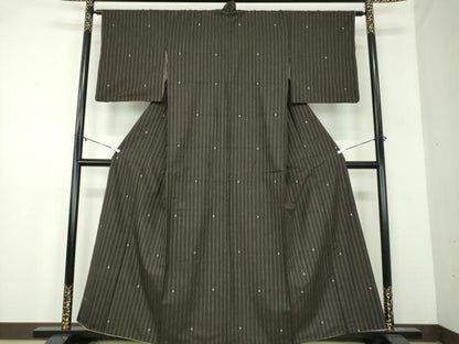 平和屋着物●上質な紬　間道　黒地　正絹　逸品　DABA1957ps