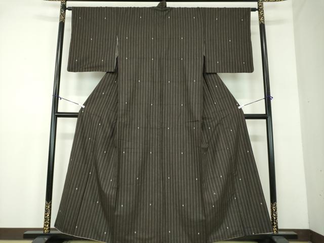 平和屋着物●上質な紬　間道　黒地　正絹　逸品　DABA1957ps