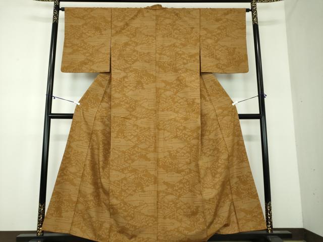 平和屋着物●結城紬　100亀甲　雲取り風景文　正絹　逸品　DABA1963ps 平和屋着物○結城紬 100亀甲 雲取り風景文 正絹 逸品 DABA1963psの通販