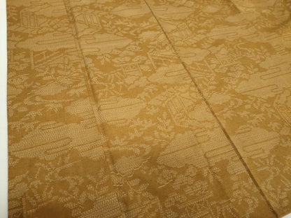 平和屋着物●結城紬　100亀甲　雲取り風景文　正絹　逸品　DABA1963ps