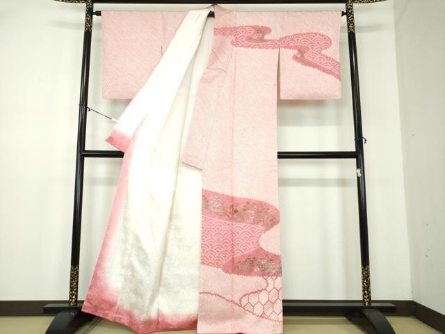 平和屋着物●訪問着　絞り　刺繍　貝桶花文　金彩　正絹　逸品　DABA1964ps