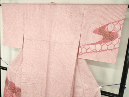 平和屋着物●訪問着　絞り　刺繍　貝桶花文　金彩　正絹　逸品　DABA1964ps