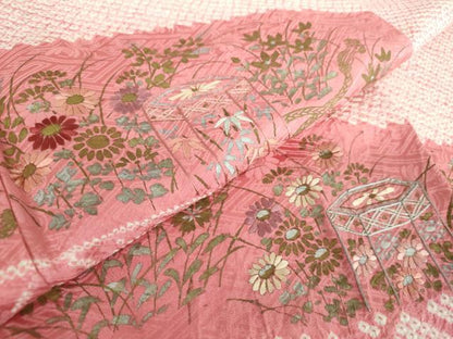 平和屋着物●訪問着　絞り　刺繍　貝桶花文　金彩　正絹　逸品　DABA1964ps