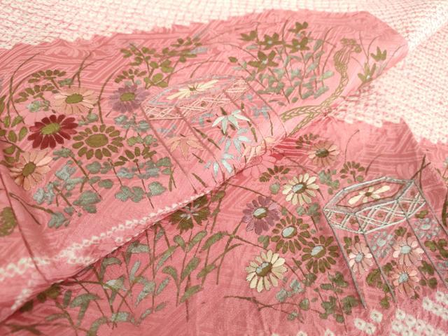 平和屋着物●訪問着　絞り　刺繍　貝桶花文　金彩　正絹　逸品　DABA1964ps