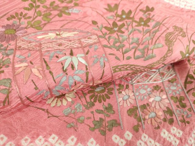 平和屋着物●訪問着　絞り　刺繍　貝桶花文　金彩　正絹　逸品　DABA1964ps 平和屋着物○訪問着 絞り 刺繍 貝桶花文 金彩 正絹 逸品 DABA1964ps