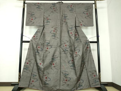 平和屋着物●本場大島紬　9マルキ　草花文　正絹　逸品　未使用　DABA1966ps