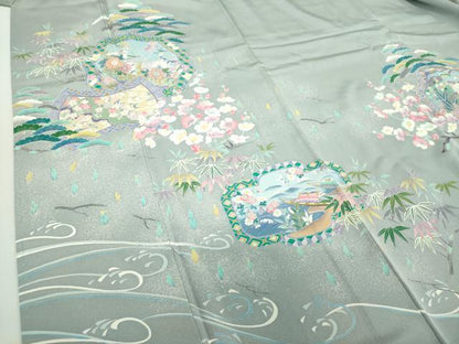 平和屋着物●訪問着　友禅　作家物　吉祥花鳥絵皿　正絹　逸品　未使用　DABA1969ps