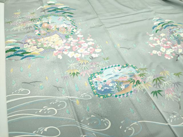平和屋着物●訪問着　友禅　作家物　吉祥花鳥絵皿　正絹　逸品　未使用　DABA1969ps