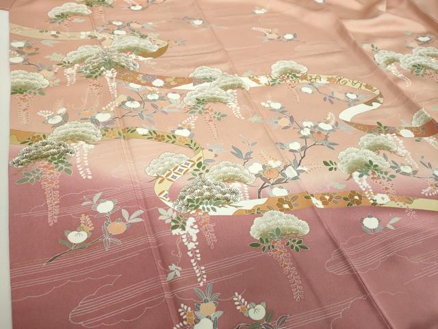 平和屋着物●訪問着　吉祥花熨斗文　暈し染め　金彩　正絹　逸品　DABA1973ps