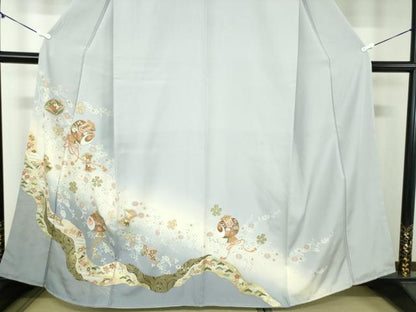 平和屋着物●訪問着　駒刺繍　道長宝尽くし　枝垂れ花　暈し染め　金彩　正絹　逸品　DABA1974ps