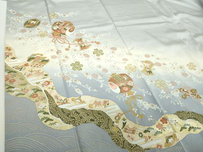 平和屋着物●訪問着　駒刺繍　道長宝尽くし　枝垂れ花　暈し染め　金彩　正絹　逸品　DABA1974ps