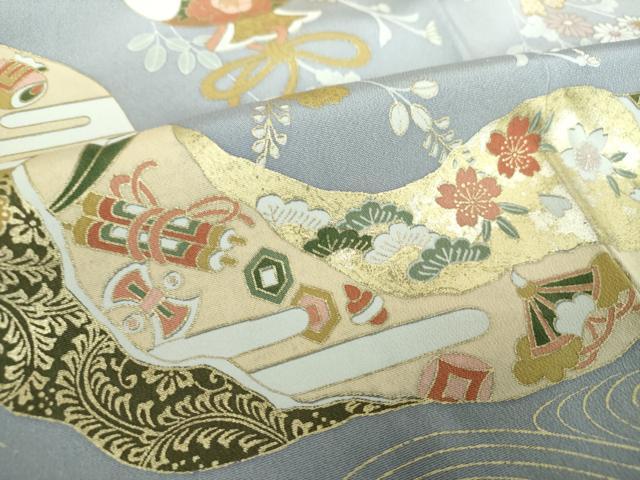 平和屋着物●訪問着　駒刺繍　道長宝尽くし　枝垂れ花　暈し染め　金彩　正絹　逸品　DABA1974ps