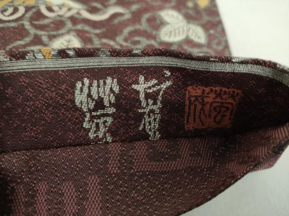 平和屋着物●蛍庵　初代田村成一　「田村屋」　焼箔紙布織　両面　全通柄袋帯　仁清香炉宝尽文　銀糸　正絹　逸品　DABA1977ps
