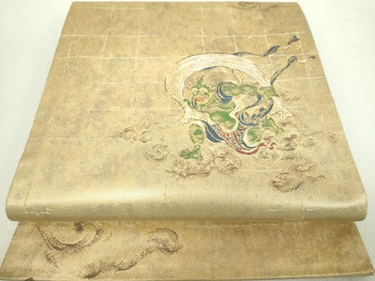 平和屋着物●六通柄袋帯　風神　金糸　引箔　正絹　逸品　DABA1978ps