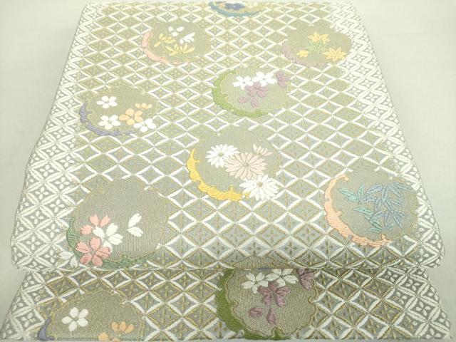 平和屋着物●両面　六通柄袋帯　唐織　雪月花　金糸　正絹　逸品　DABA1980ps