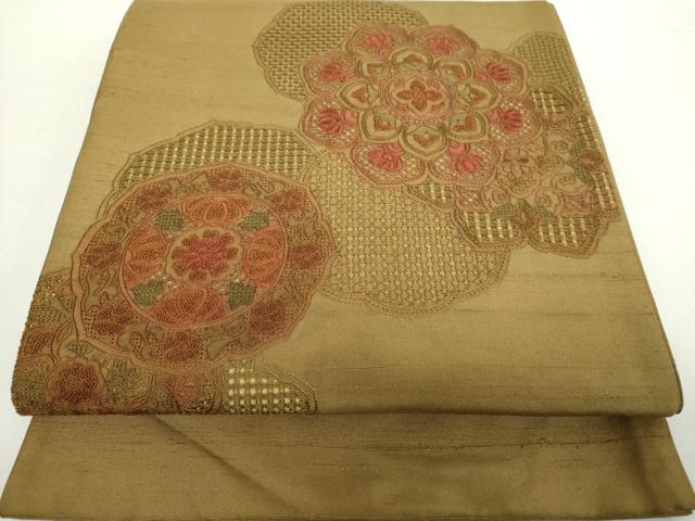 平和屋着物●中国三大刺繍 スワトウ相良刺繍 汕頭相良刺繍 蘇州刺繍 総刺繍 太鼓柄袋帯 紬地 鴛鴦花文 正絹 逸品 未使用 DAAV6948ps 平和屋着物○中国三大刺繍 スワトウ相良刺繍 汕頭相良刺繍 総刺繍