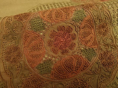 平和屋着物●中国三大刺繍　スワトウ相良刺繍　汕頭相良刺繍　総刺繍　太鼓柄袋帯　紬地　正倉院花文　正絹　逸品　DABA1986ps